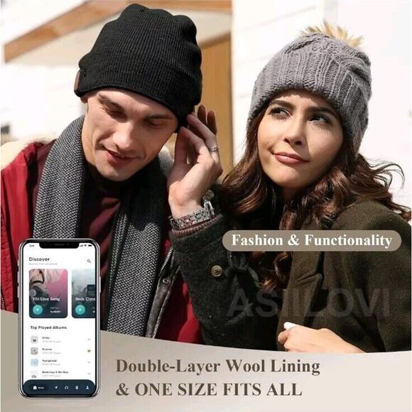 hat with Bluetooth 5.0, wireless, knitted, winter cap with built-in detachable - Picture 2 of 7